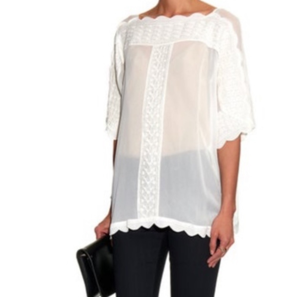 Isabel Marant White Sheer Lace-Trim Blouse